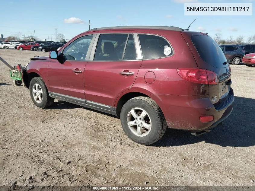 2008 Hyundai Santa Fe Gls VIN: 5NMSG13D98H181247 Lot: 40831969