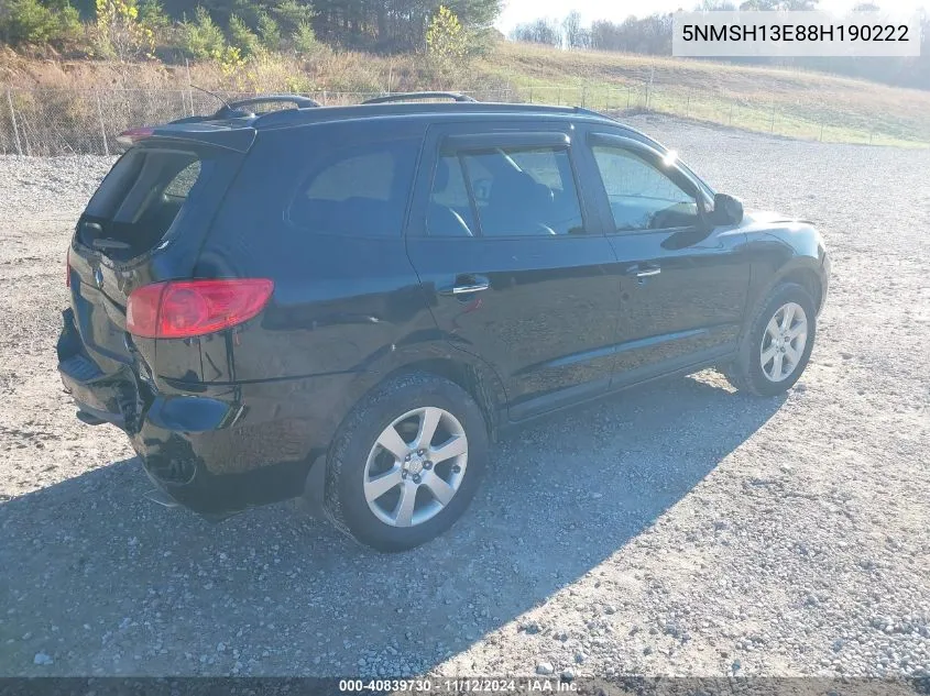 2008 Hyundai Santa Fe Limited/Se VIN: 5NMSH13E88H190222 Lot: 40839730