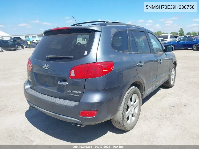 5NMSH73E39H230758 2009 Hyundai Santa Fe Limited