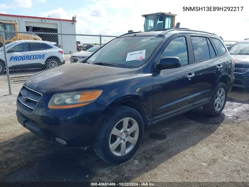 2009 Hyundai Santa Fe Limited VIN: 5NMSH13E89H292217 Lot: 40651406