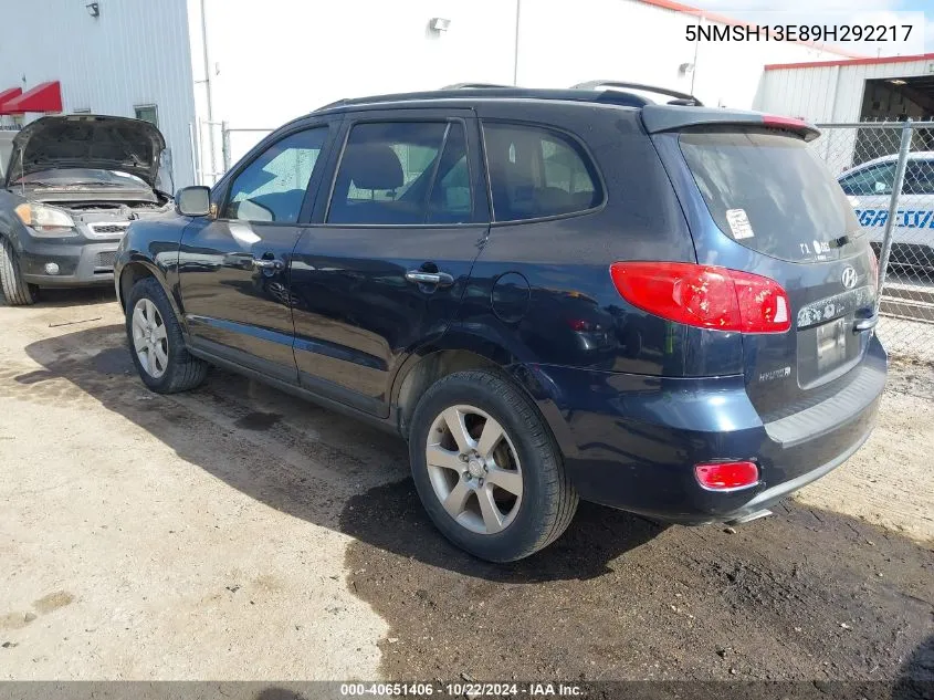 2009 Hyundai Santa Fe Limited VIN: 5NMSH13E89H292217 Lot: 40651406