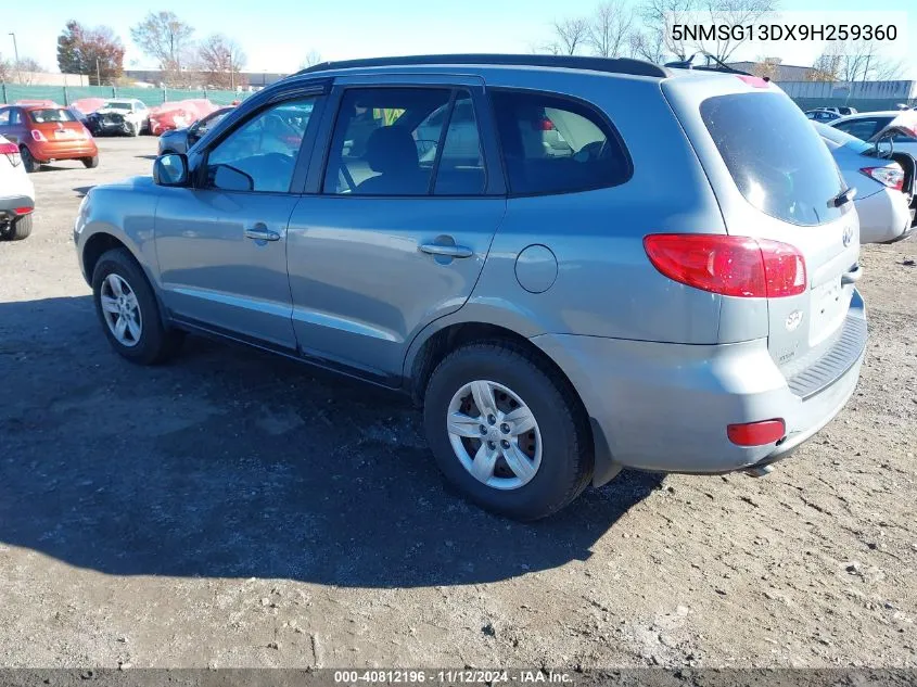 2009 Hyundai Santa Fe Gls VIN: 5NMSG13DX9H259360 Lot: 40812196