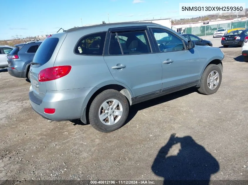 2009 Hyundai Santa Fe Gls VIN: 5NMSG13DX9H259360 Lot: 40812196