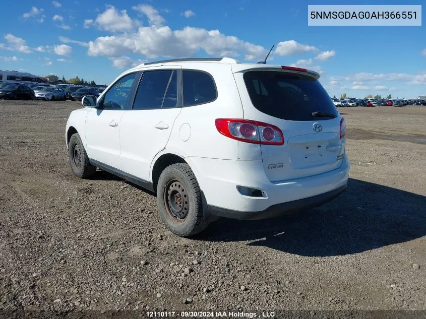 2010 Hyundai Santa Fe Gl 3.5 Sport VIN: 5NMSGDAG0AH366551 Lot: 12110117