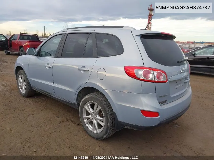 2010 Hyundai Santa Fe Gls VIN: 5NMSGDAGXAH374737 Lot: 12147219