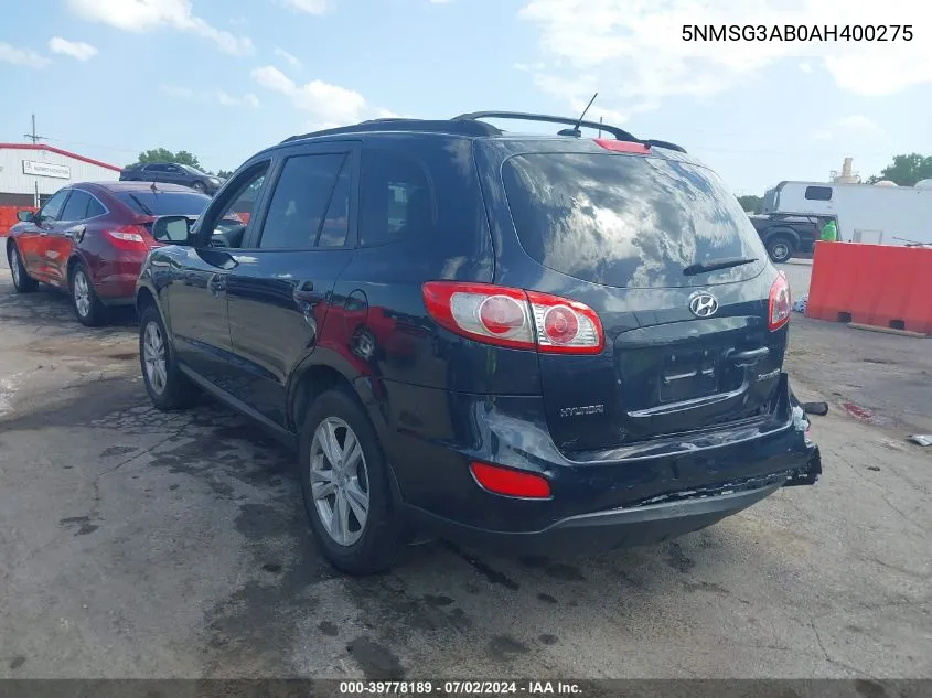 5NMSG3AB0AH400275 2010 Hyundai Santa Fe Gls