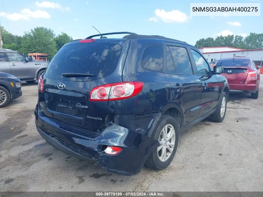 5NMSG3AB0AH400275 2010 Hyundai Santa Fe Gls