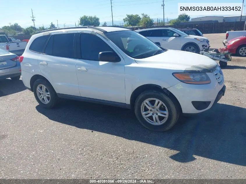 2010 Hyundai Santa Fe Gls VIN: 5NMSG3AB0AH333452 Lot: 40391056