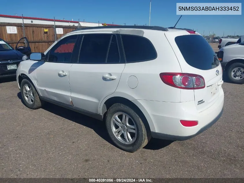 2010 Hyundai Santa Fe Gls VIN: 5NMSG3AB0AH333452 Lot: 40391056