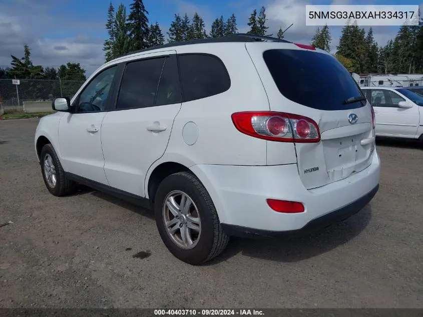 2010 Hyundai Santa Fe Gls VIN: 5NMSG3ABXAH334317 Lot: 40403710