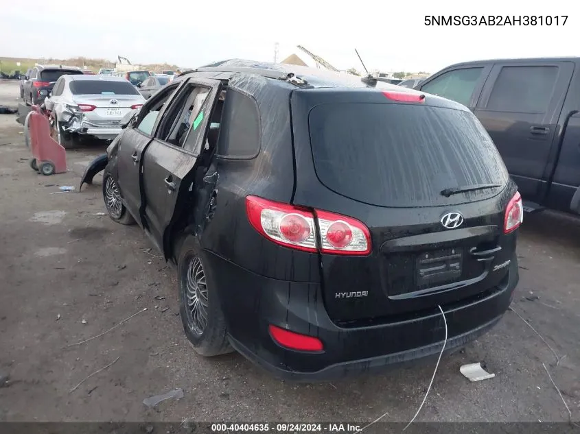 5NMSG3AB2AH381017 2010 Hyundai Santa Fe Gls