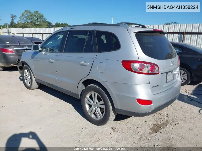 5NMSHDAG4AH358224 2010 Hyundai Santa Fe Se