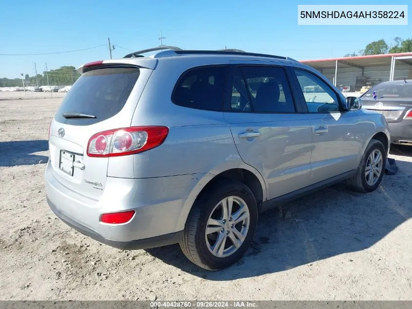 5NMSHDAG4AH358224 2010 Hyundai Santa Fe Se