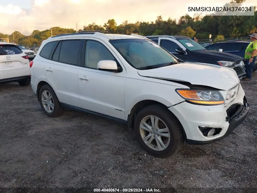 2010 Hyundai Santa Fe Limited VIN: 5NMSK3AB2AH374034 Lot: 40450674