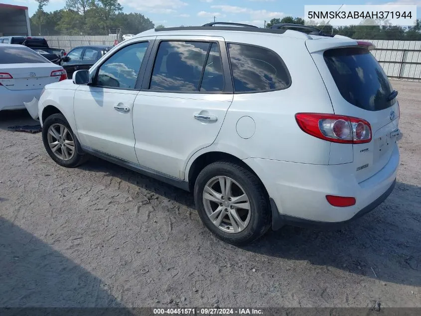 2010 Hyundai Santa Fe Limited VIN: 5NMSK3AB4AH371944 Lot: 40451571