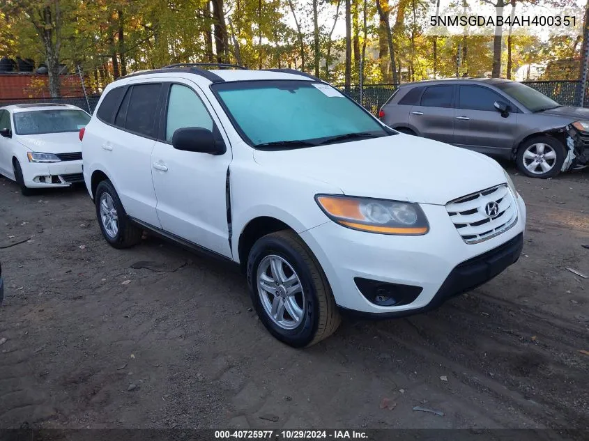 2010 Hyundai Santa Fe Gls VIN: 5NMSGDAB4AH400351 Lot: 40725977