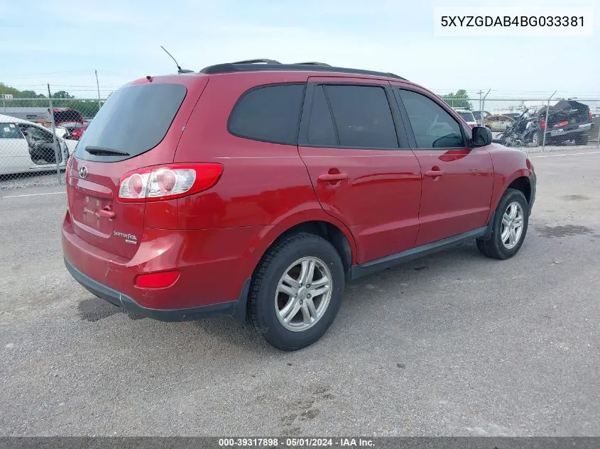 5XYZGDAB4BG033381 2011 Hyundai Santa Fe Gls