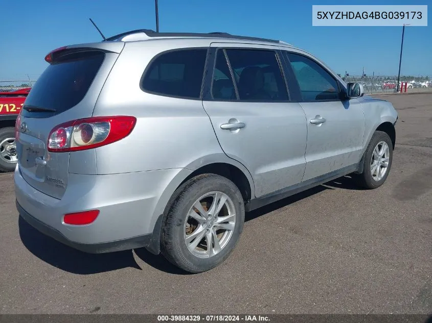 2011 Hyundai Santa Fe Se VIN: 5XYZHDAG4BG039173 Lot: 39884329