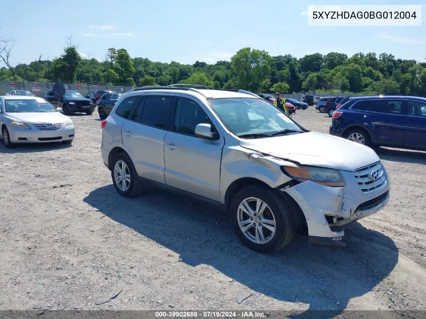 2011 Hyundai Santa Fe Se VIN: 5XYZHDAG0BG012004 Lot: 39902688