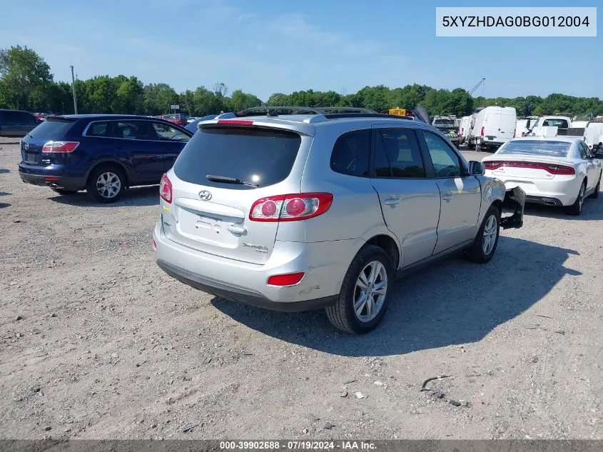 2011 Hyundai Santa Fe Se VIN: 5XYZHDAG0BG012004 Lot: 39902688