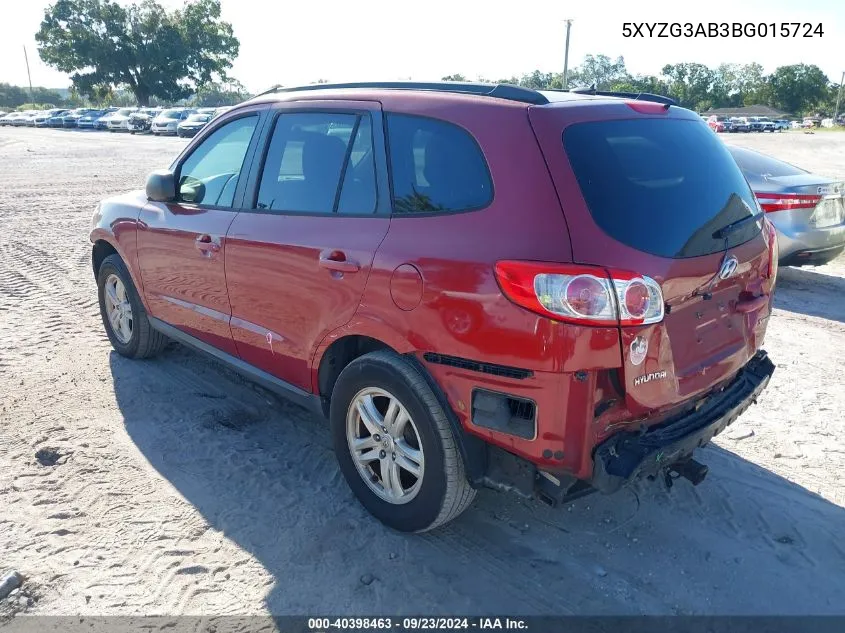 2011 Hyundai Santa Fe Gls VIN: 5XYZG3AB3BG015724 Lot: 40398463