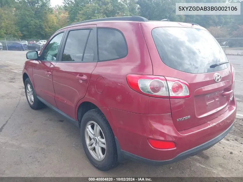 5XYZGDAB3BG002106 2011 Hyundai Santa Fe Gls