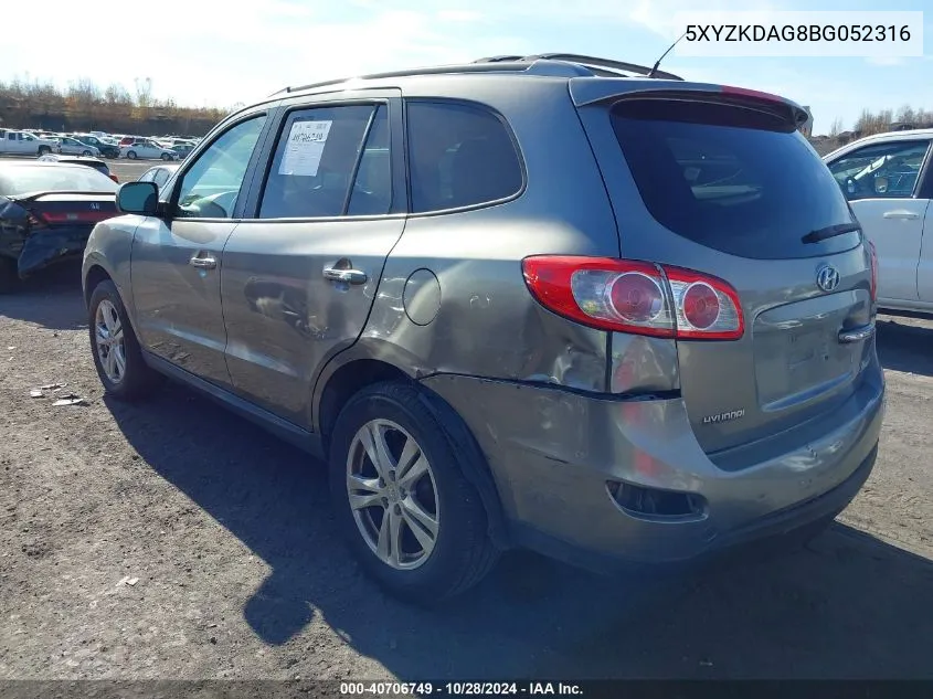 2011 Hyundai Santa Fe Limited V6 VIN: 5XYZKDAG8BG052316 Lot: 40706749