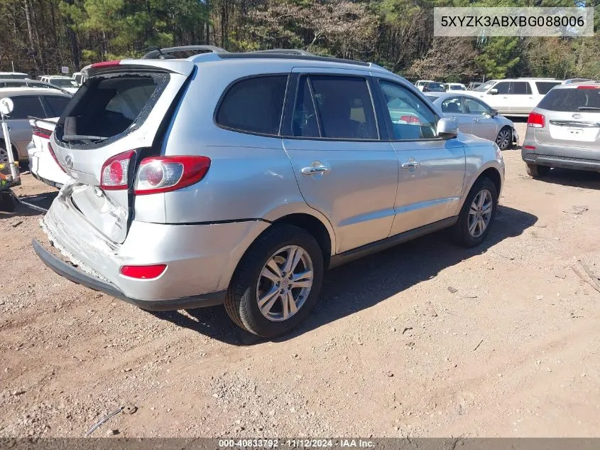 2011 Hyundai Santa Fe Limited VIN: 5XYZK3ABXBG088006 Lot: 40833792