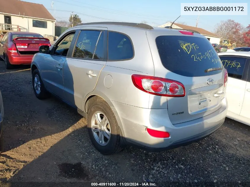 2011 Hyundai Santa Fe Gls VIN: 5XYZG3AB8BG001172 Lot: 40911600