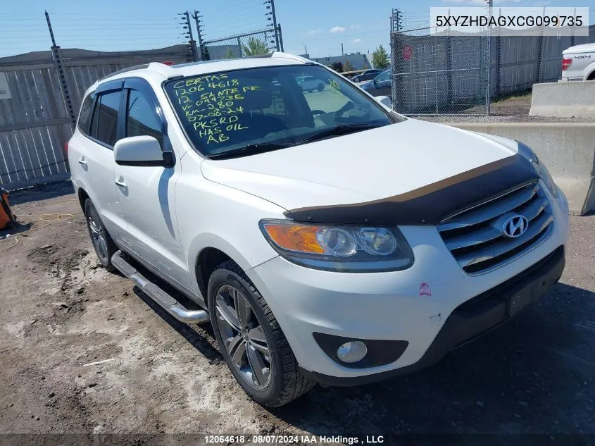 2012 Hyundai Santa Fe Se VIN: 5XYZHDAGXCG099735 Lot: 12064618