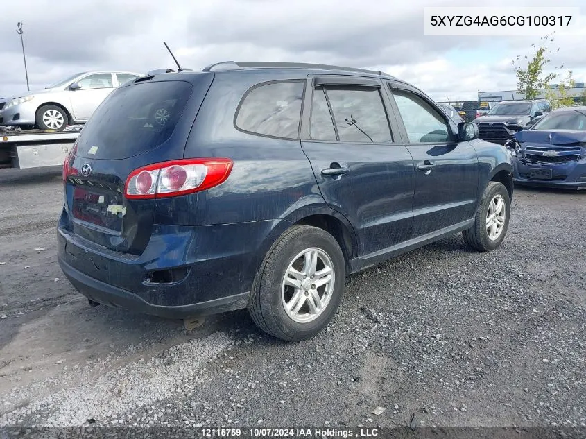 2012 Hyundai Santa Fe Gls VIN: 5XYZG4AG6CG100317 Lot: 12115759