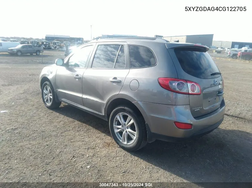 2012 Hyundai Santa Fe Gls VIN: 5XYZGDAG4CG122705 Lot: 30047343