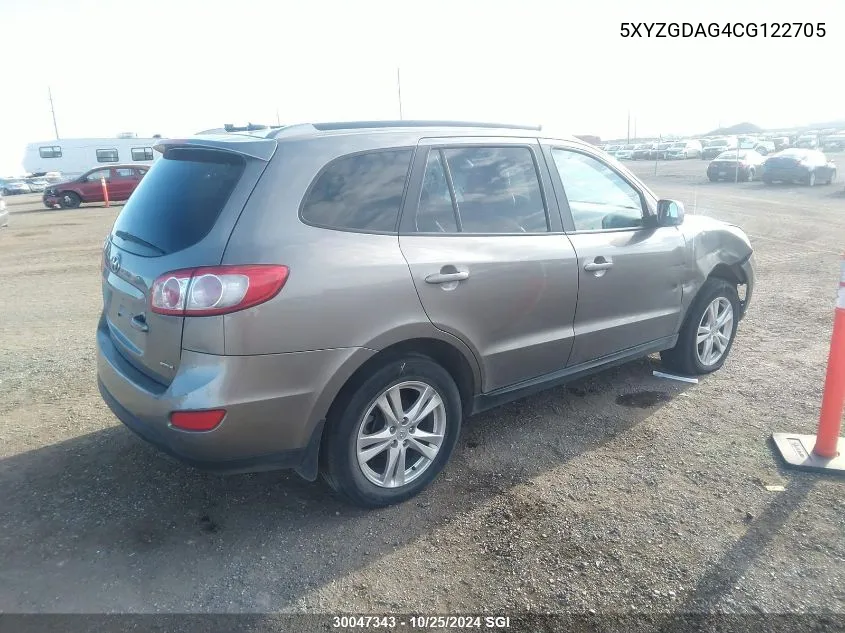 2012 Hyundai Santa Fe Gls VIN: 5XYZGDAG4CG122705 Lot: 30047343