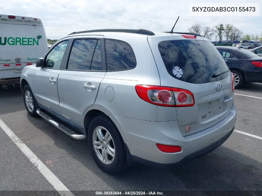 2012 Hyundai Santa Fe Gls VIN: 5XYZGDAB3CG155473 Lot: 39283684