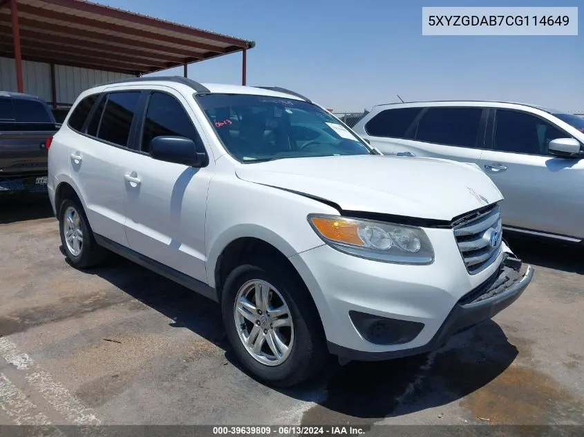 2012 Hyundai Santa Fe Gls VIN: 5XYZGDAB7CG114649 Lot: 39639809