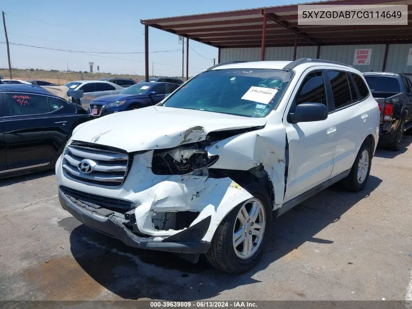 2012 Hyundai Santa Fe Gls VIN: 5XYZGDAB7CG114649 Lot: 39639809