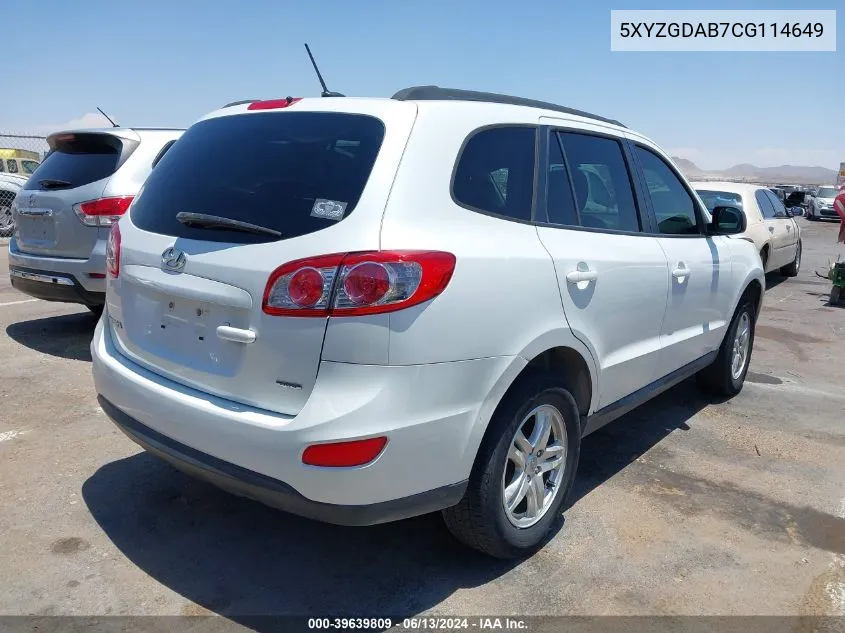 5XYZGDAB7CG114649 2012 Hyundai Santa Fe Gls