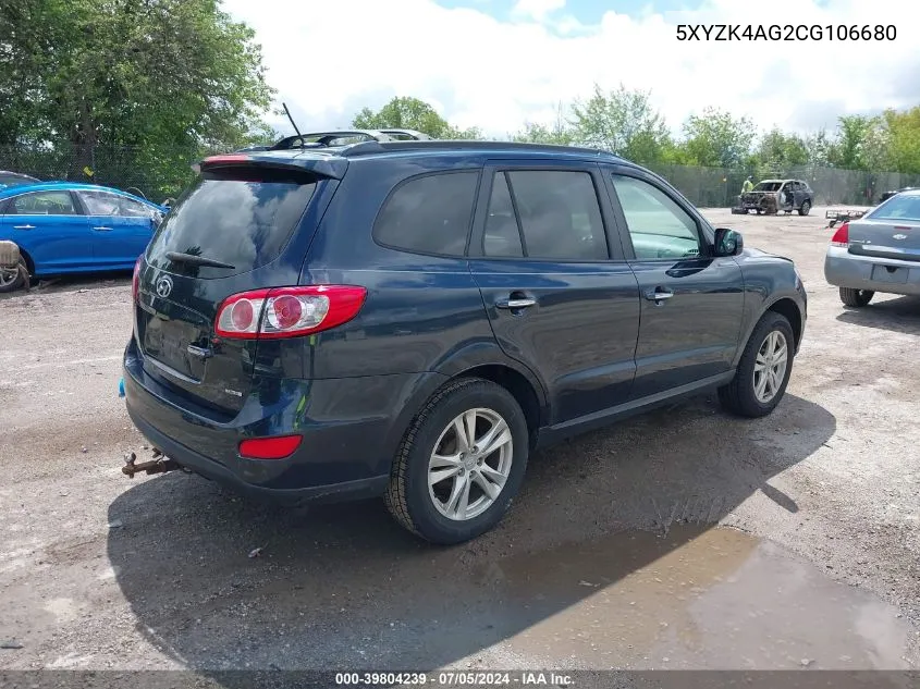 5XYZK4AG2CG106680 2012 Hyundai Santa Fe Limited V6