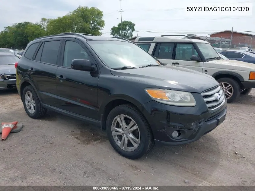 2012 Hyundai Santa Fe Se VIN: 5XYZHDAG1CG104370 Lot: 39890465