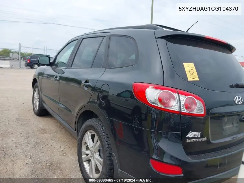 2012 Hyundai Santa Fe Se VIN: 5XYZHDAG1CG104370 Lot: 39890465