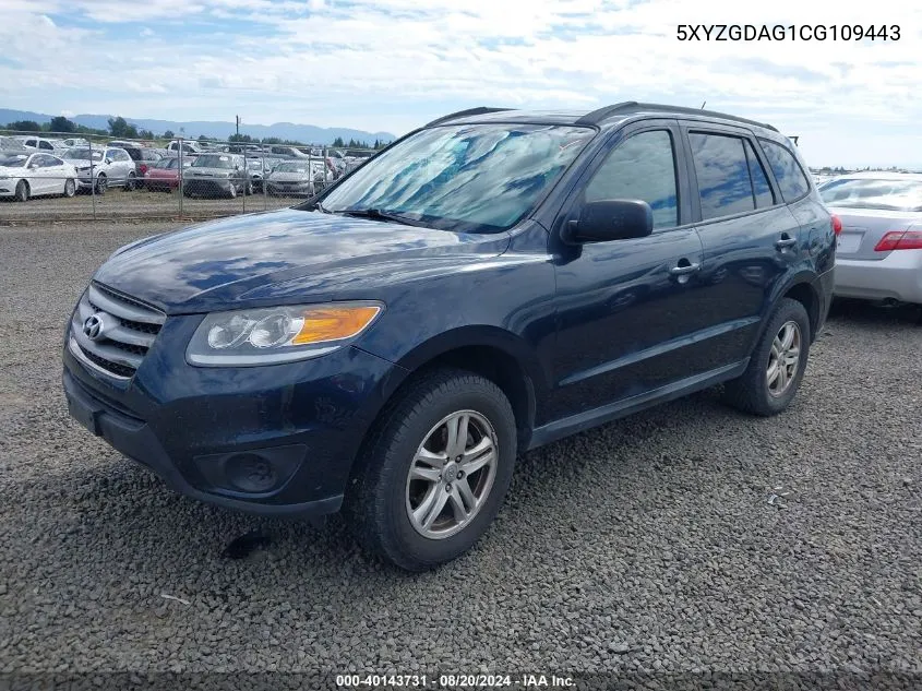 2012 Hyundai Santa Fe Gls V6 VIN: 5XYZGDAG1CG109443 Lot: 40143731