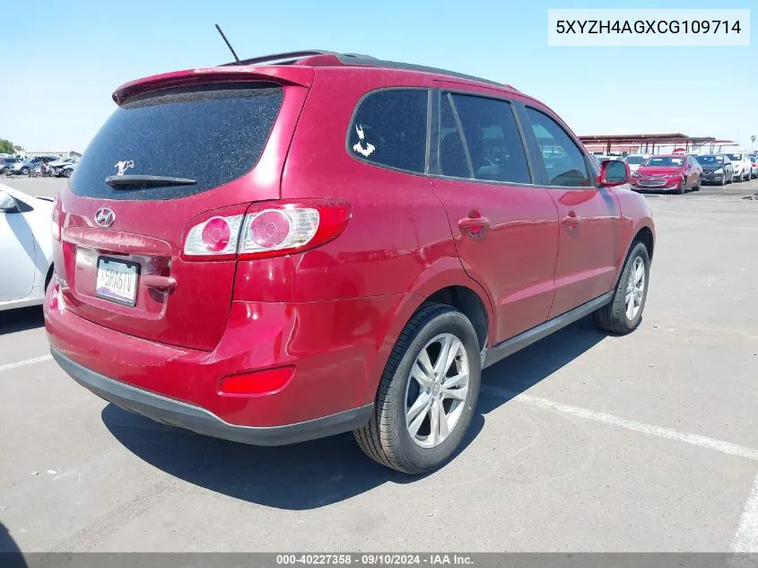 2012 Hyundai Santa Fe Se VIN: 5XYZH4AGXCG109714 Lot: 40227358