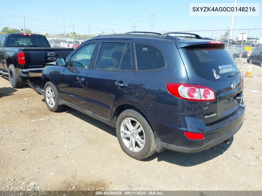 2012 Hyundai Santa Fe Limited V6 VIN: 5XYZK4AG0CG148216 Lot: 40290029