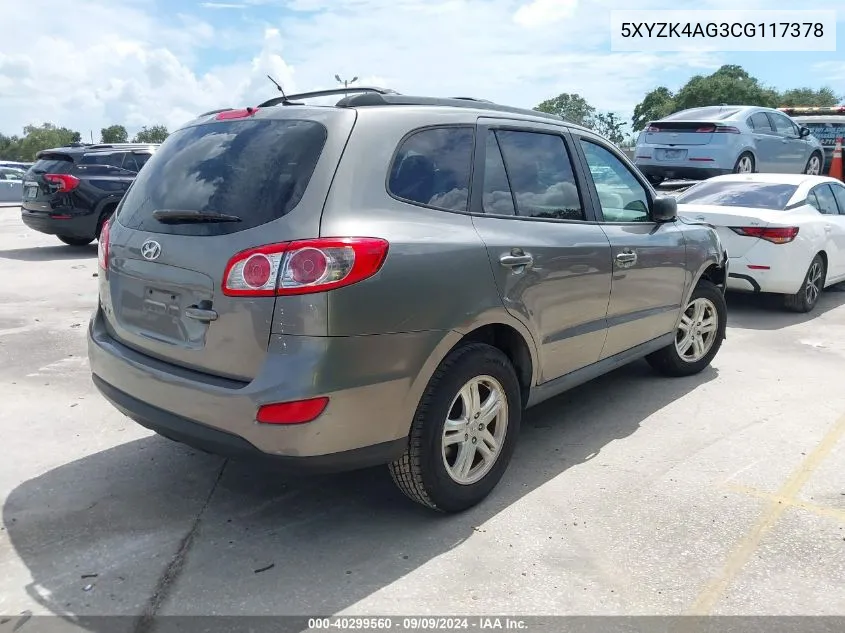 2012 Hyundai Santa Fe Gls V6 VIN: 5XYZK4AG3CG117378 Lot: 40299560