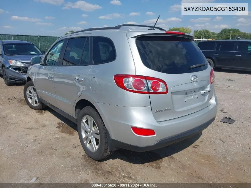 2012 Hyundai Santa Fe Limited V6 VIN: 5XYZKDAG5CG153430 Lot: 40315628