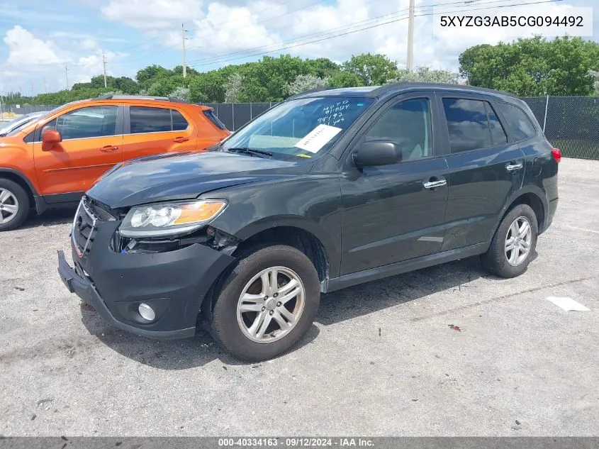 2012 Hyundai Santa Fe Gls VIN: 5XYZG3AB5CG094492 Lot: 40334163