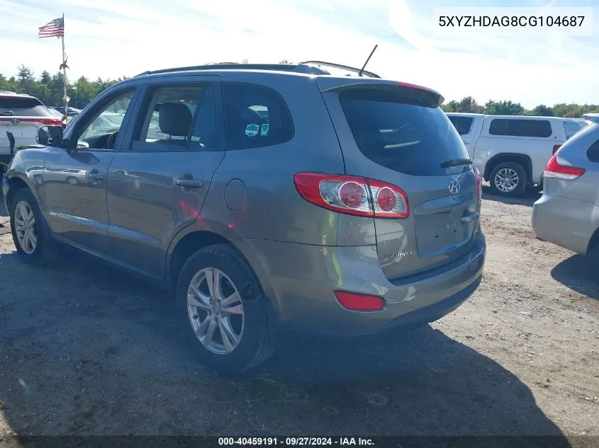 2012 Hyundai Santa Fe Se VIN: 5XYZHDAG8CG104687 Lot: 40459191