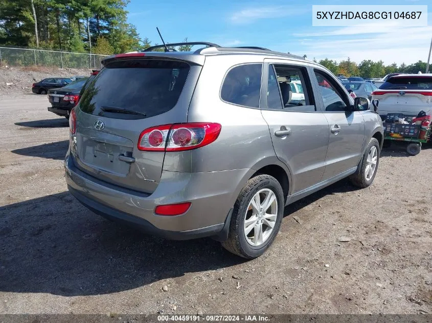 2012 Hyundai Santa Fe Se VIN: 5XYZHDAG8CG104687 Lot: 40459191