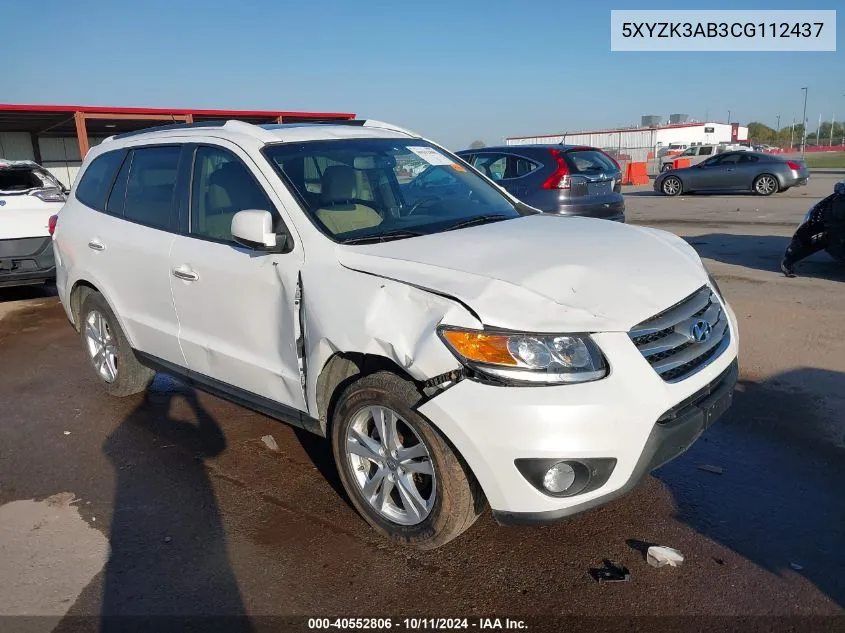 2012 Hyundai Santa Fe Limited VIN: 5XYZK3AB3CG112437 Lot: 40552806