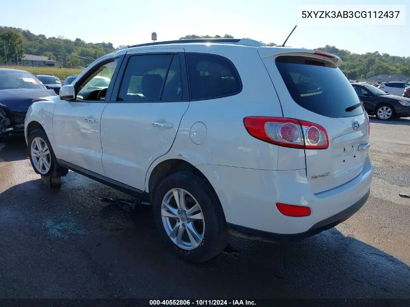 2012 Hyundai Santa Fe Limited VIN: 5XYZK3AB3CG112437 Lot: 40552806